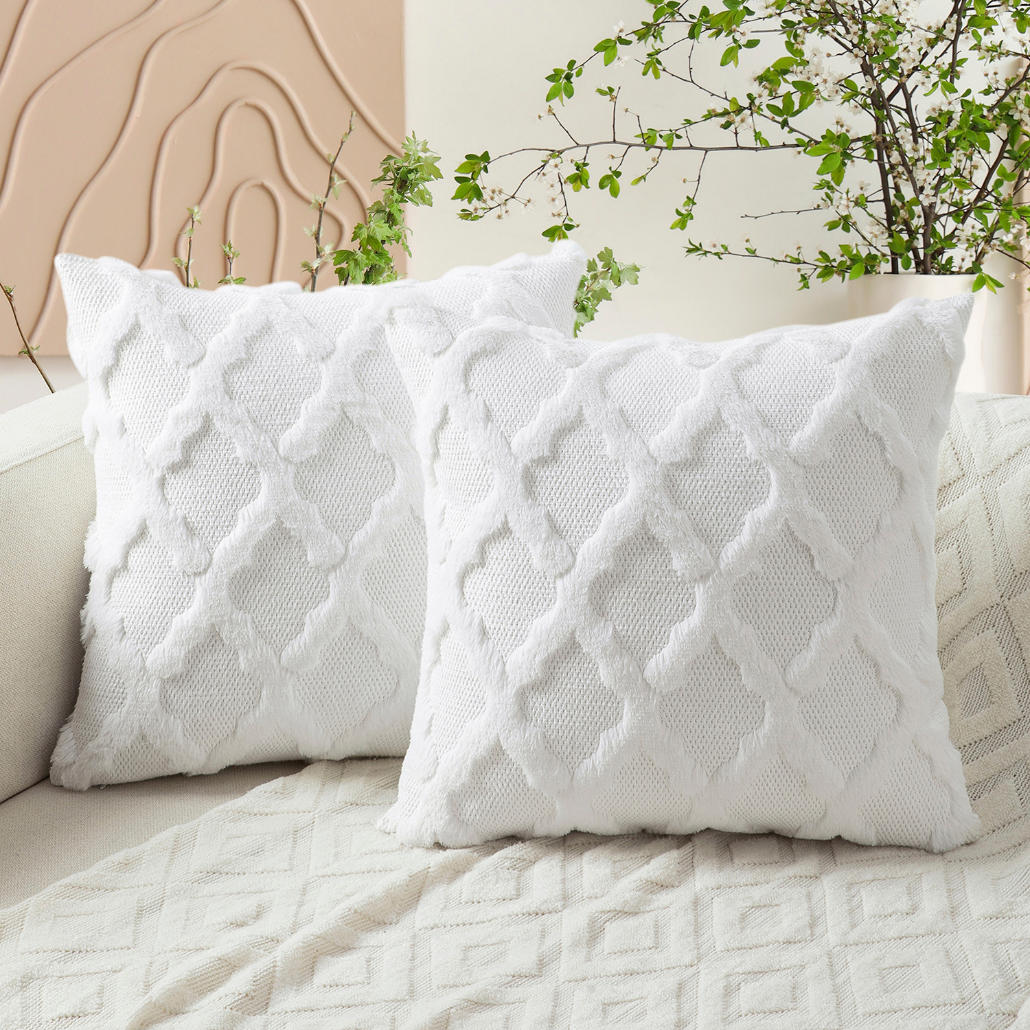 TEMU 2pcs Modern Geometric Pillow Covers - Soft Textured , Hidden Zipper, Washable For Living Room, Boho Bedroom Decor