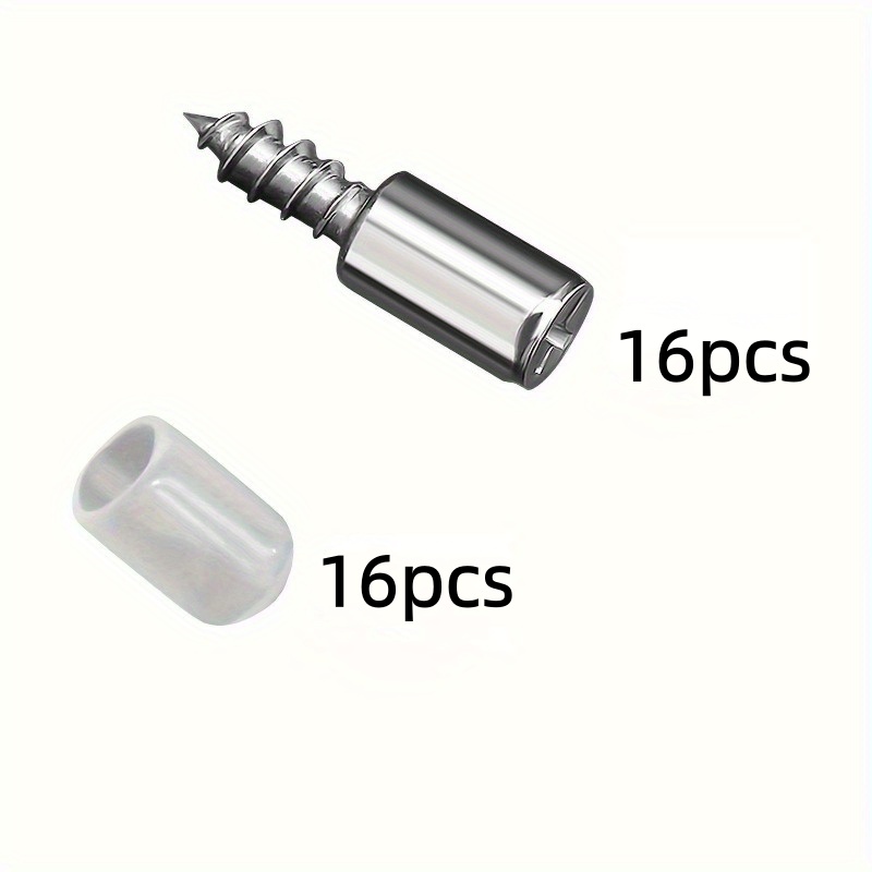 TEMU 32 piezas de pasadores de soporte de metal para estantes (16 pasadores de soporte y 16 fundas de goma blancas), juego completo de tornillos para
