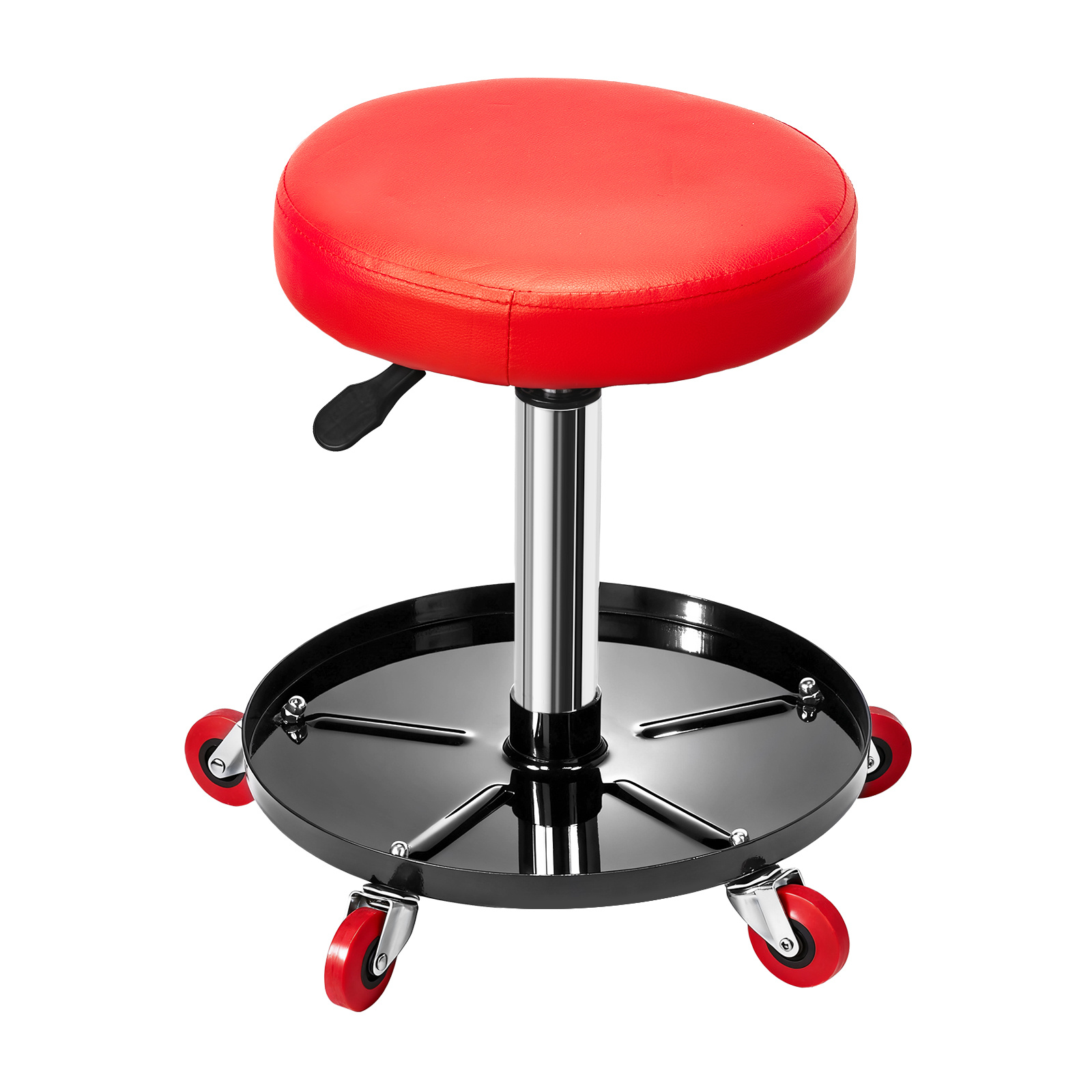 TEMU Adjustable Height Mechanic Stool With Tool Tray (13cm-56cm) - Red And Black, For Auto Repair And Maintenance Applications