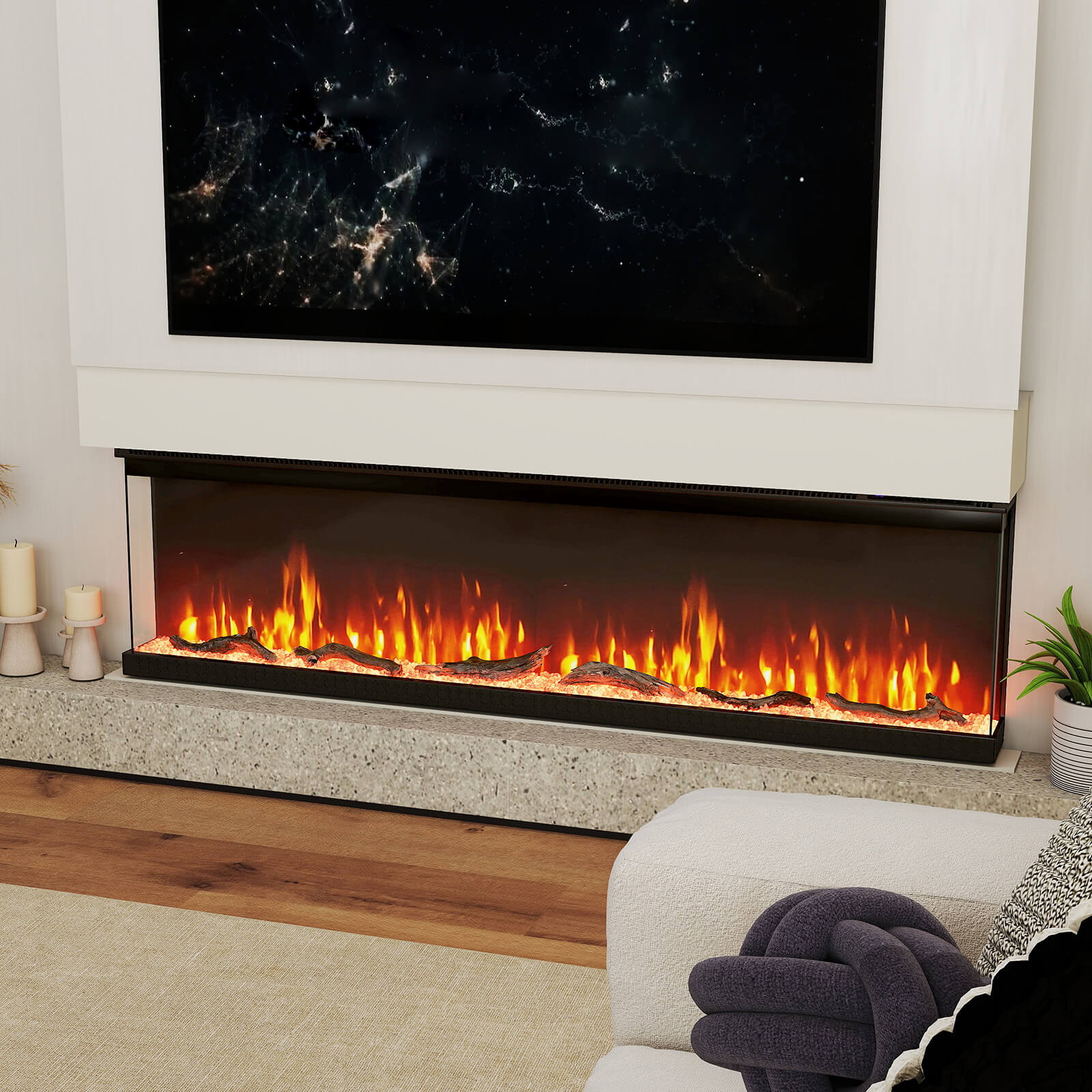item picture   60 wide   electric wall heater insert with remote infrared suitable for recessed wall mounted freestanding installation 12 flame colors dimmable flame   protection thermostat control 750w 1500w electric fireplace heater