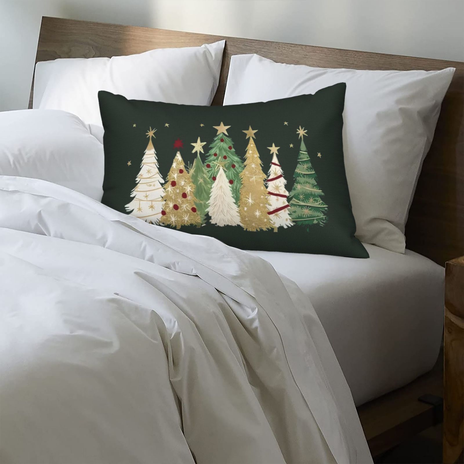 2pcs 1pc christmas tree pillow covers 50 30cm green polyester contemporary style zipper closure machine washable sofa   for living room bedroom decor details 9