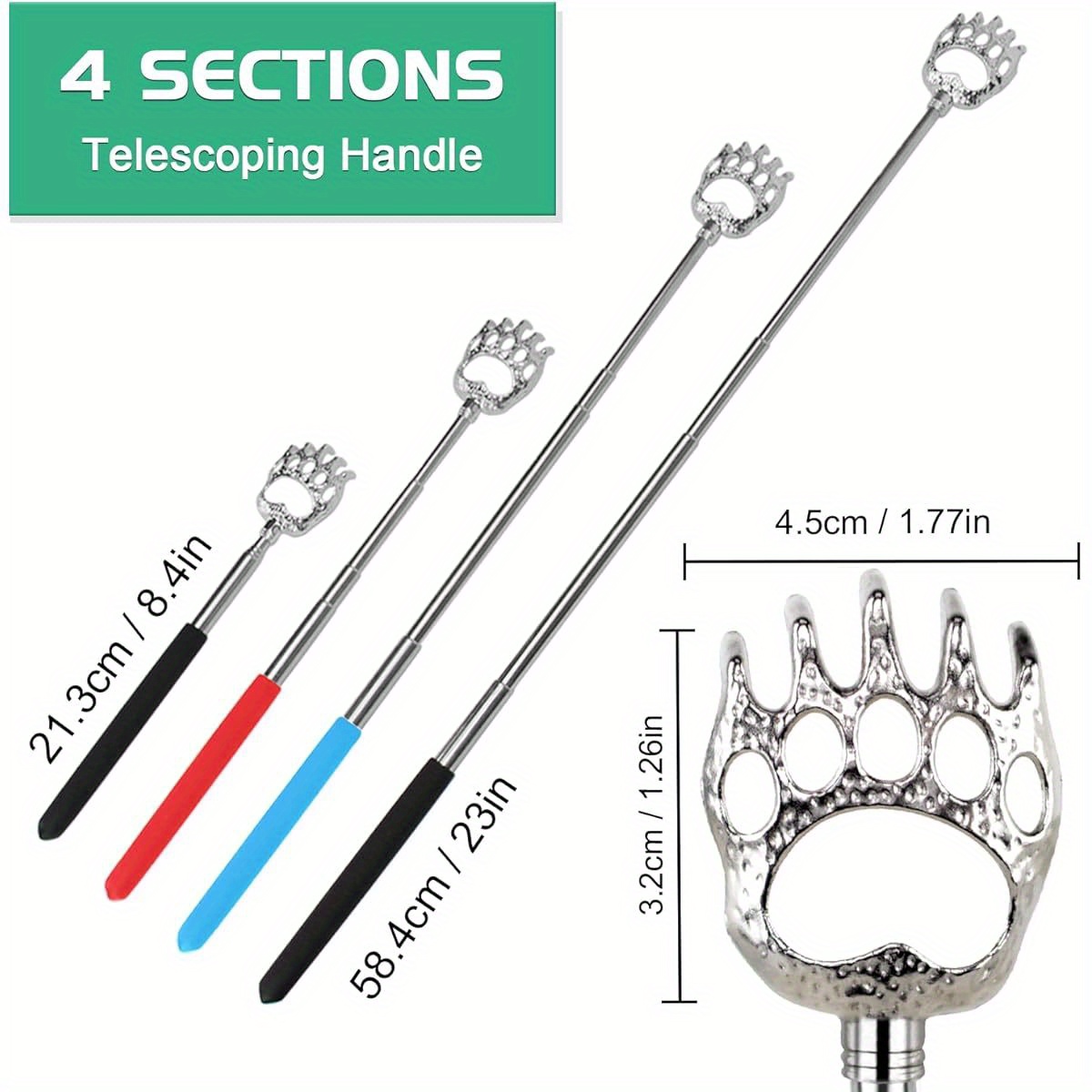 3pcs telescopic back scratcher with extendable shaft heavy duty   massager for back neck shoulder ideal gift for men women dad compact portable for   spa use birthday christmas fathers day present massagers for neck and back metallic   sturdy construction Product details 3