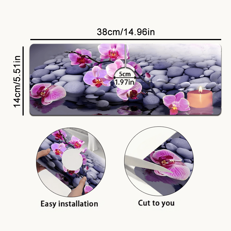 E-shop Kunst-Zen--Wasserhahnmatte für Küchenspüle mit Traumhaftem Lila Blumen-Meditationsdesign, Küchenzubehör 14.96x5.51 Zoll Rutschfest und Leicht zu