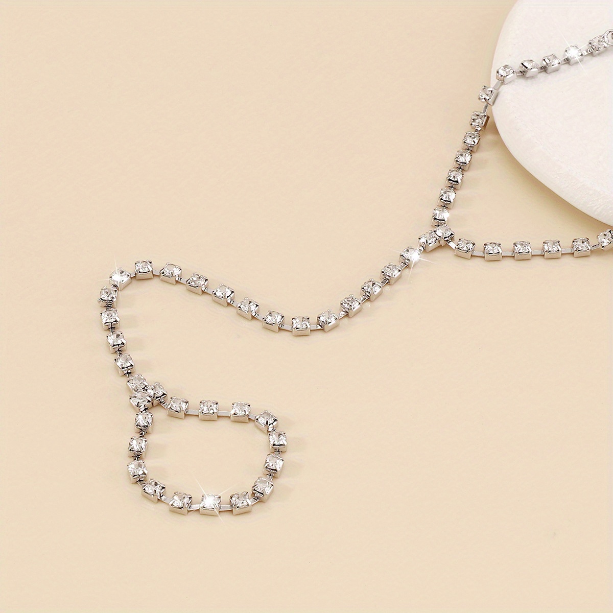 French Claw Chain Bracelet with Rhinestones Ring