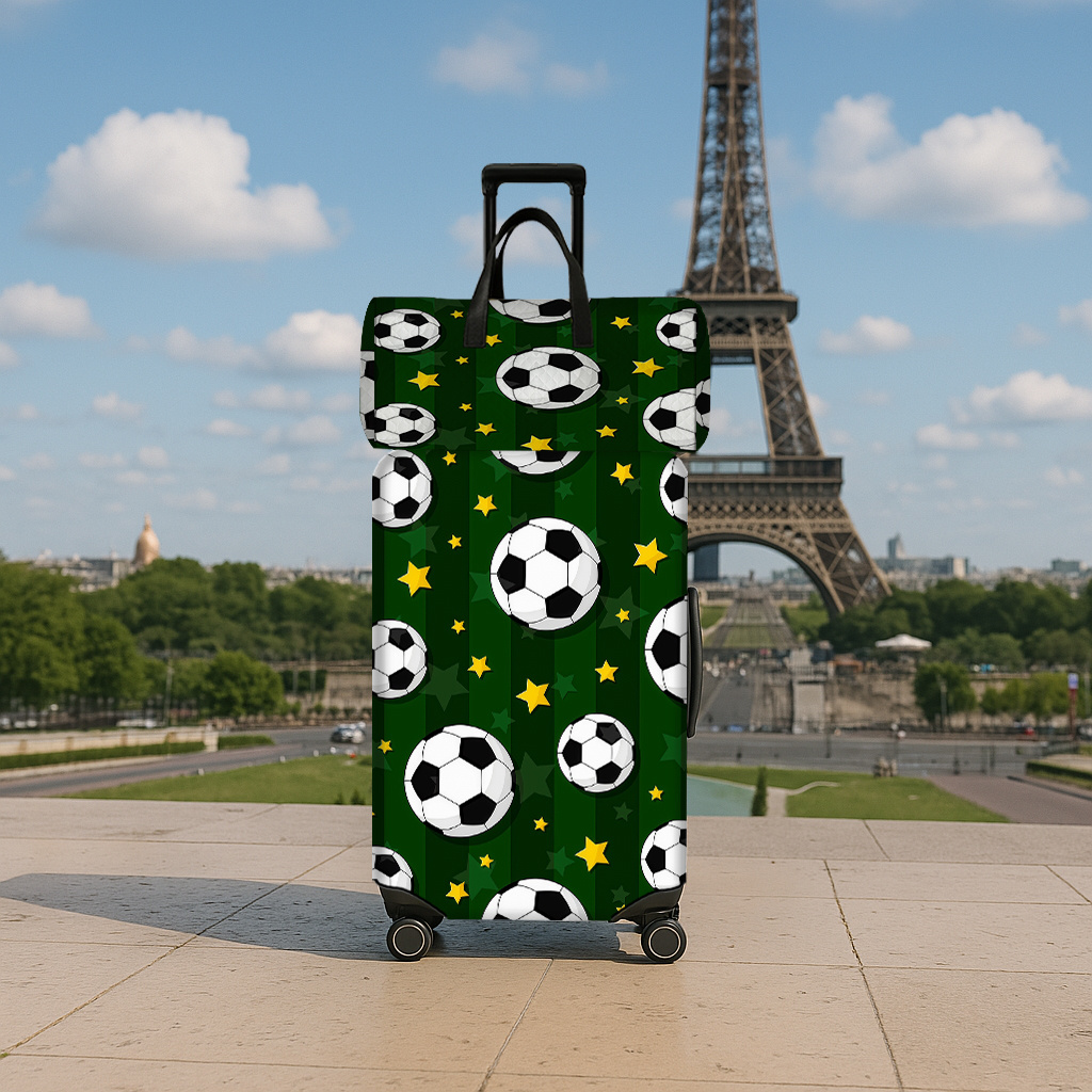 Green Base Football & Yellow Star Pattern Luggage Set with Travel Bag