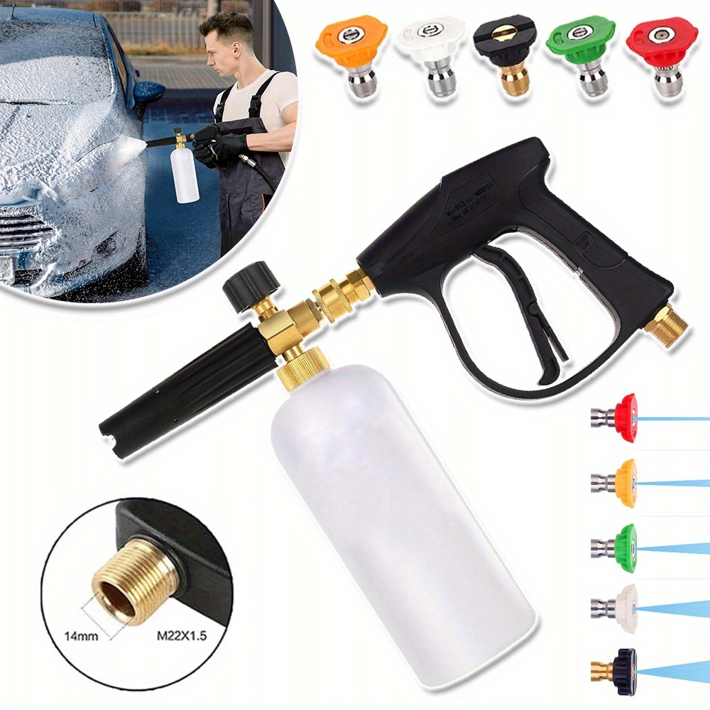 Washer Gun With 5 Water Nozzle Tip & 1l Snow Foam Lance Bottle Kit For Car Floor Deck Windows Cleaning