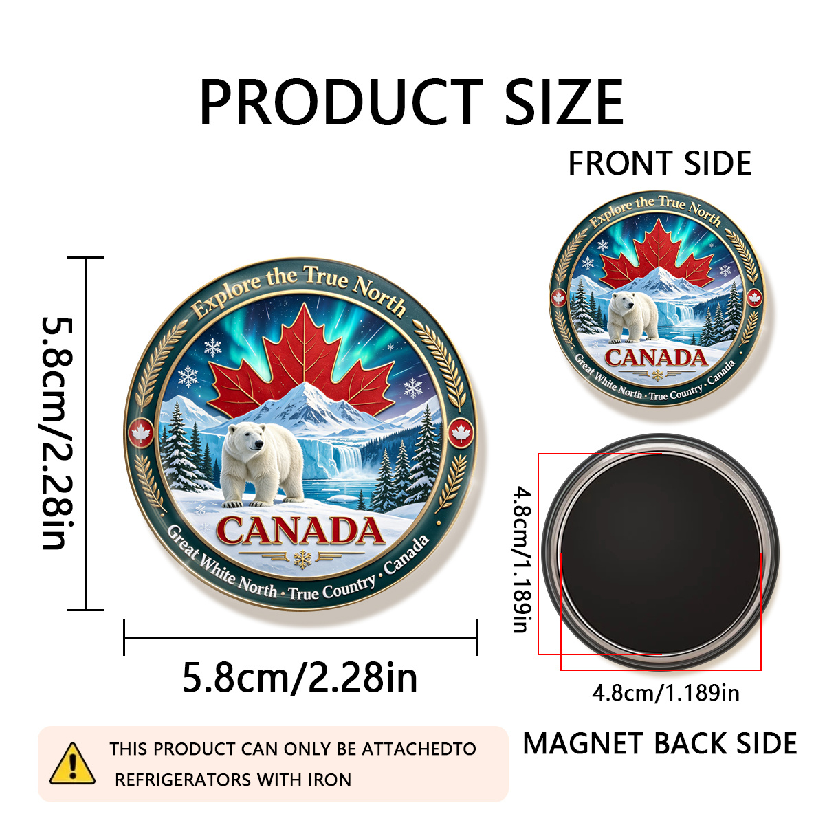 TEMU 1 aimant de réfrigérateur rond durable 2D plat "Explorez Nord CANADA • Vrai pays • Canada" multifonctionnel décoratif pour fixer des photos et
