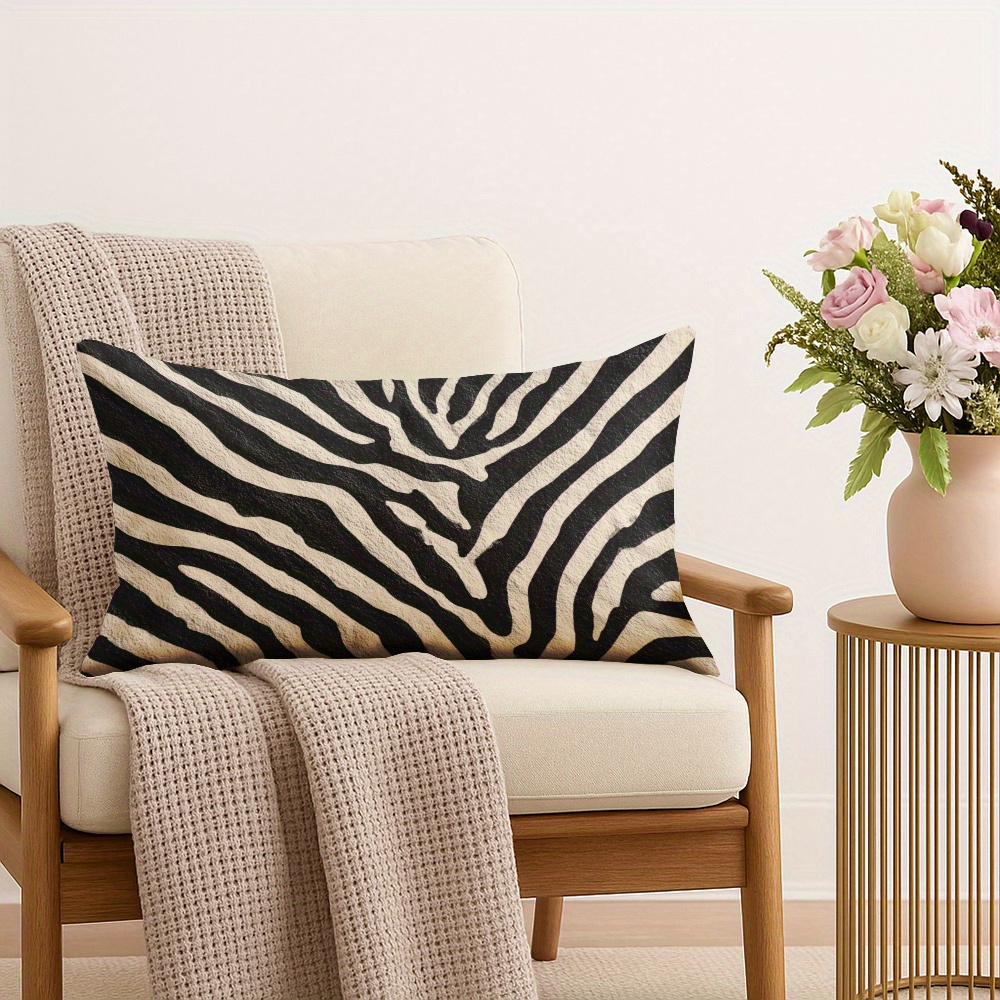 TEMU Une taie d'oreiller en peluche avec un motif de zèbre , mesurant 12 par 20 pouces (30 par 50 cm), pour embellir la décoration de votre salon,