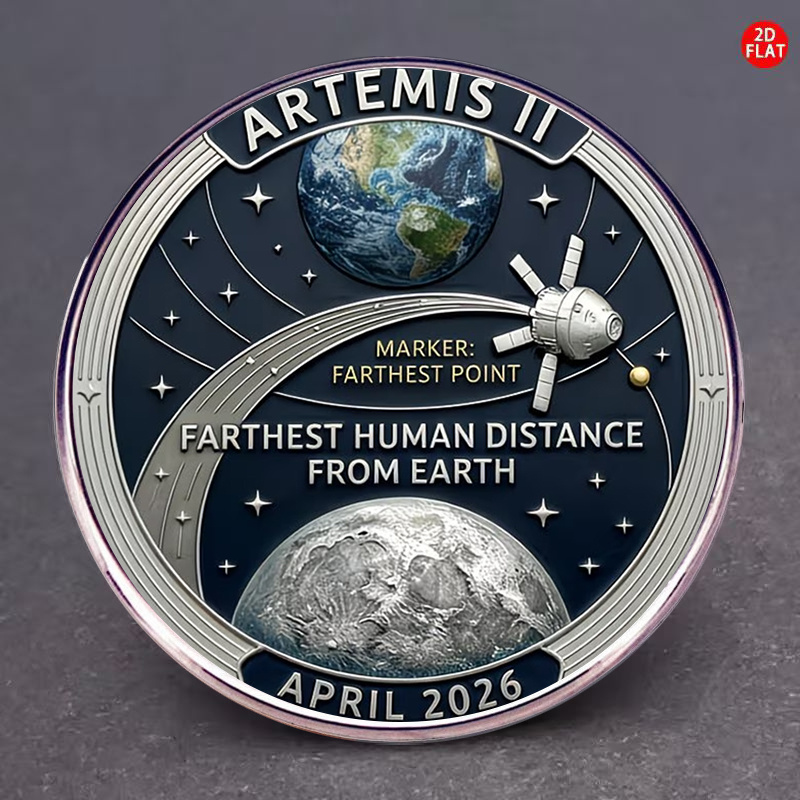 TEMU 2d Flat, 1pc, 2d Ii Human Distance Commemorative Stainless Steel Brooch April 2026 Space Exploration Collectible Gift For Christmas New Year, 2d
