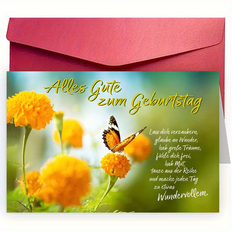 TEMU 1pc Humorous German Birthday Card With Envelope - "happy Birthday" With And , Ideal For Family, , Or Small Businesses, Unique Thank You Card And