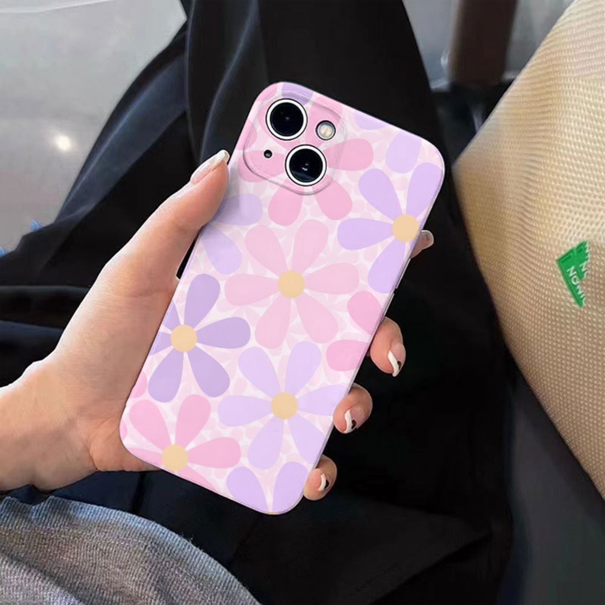 TEMU Phone Case: Pink And Purple Floral Aesthetic Film Slim Phone Case, All Inclusive Shockproof Hard Case, Lens Protection, Phone Cover Suitable For
