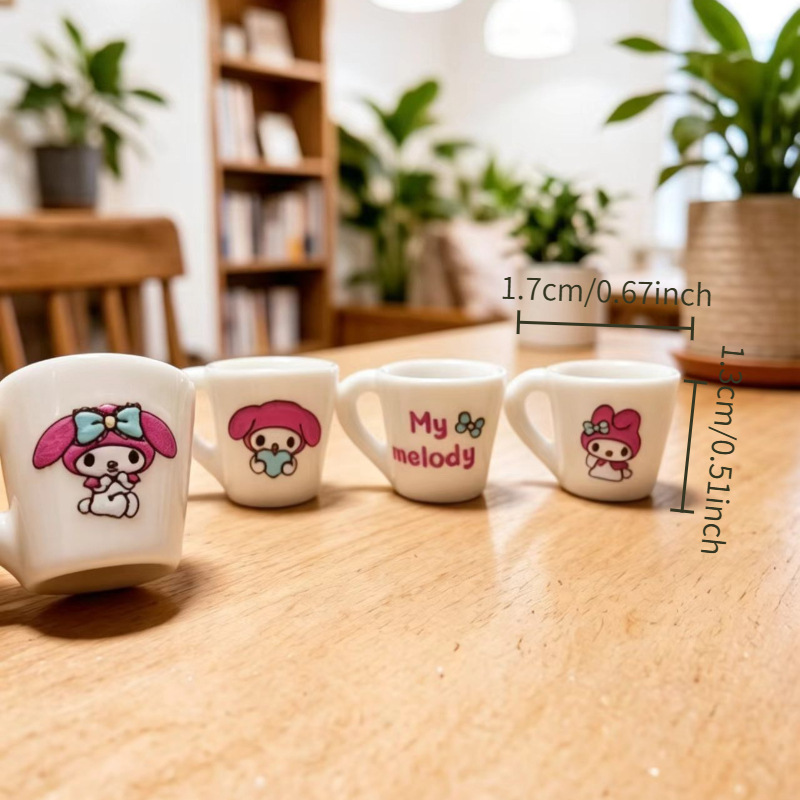 4pcs Licensed Sanrio My Melody Miniature Cup Ornaments Suitable for Dollhouse,, Miniature Scenes, Desktop Decorations, Dollhouse Dolls - 1:12 Scale Tiny Table Centerpieces with Iconic