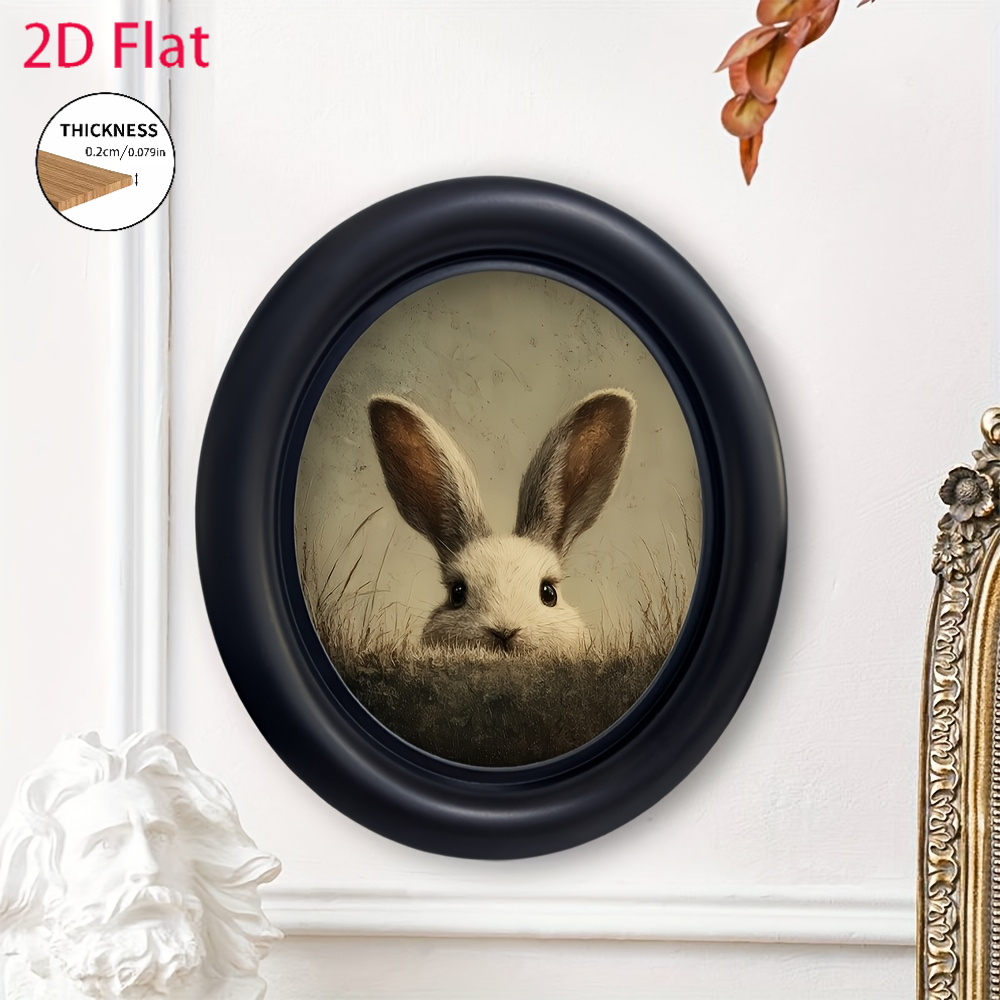 TEMU 2d Flat, 1pc Oval Wooden Wall Decor, Grass Rabbit Design, Gothic Style Wall Art, Victorian Decorative Art, Country Style Wall Decor, Retro Wall