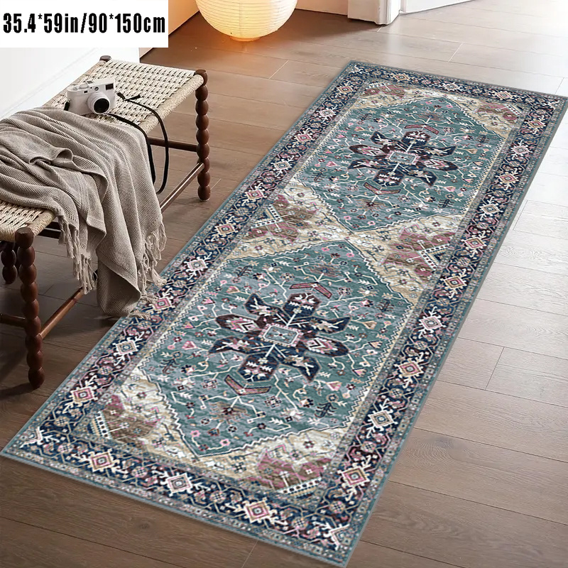 1pc vintage bohemian european long carpet easter holiday decoration living room printed long carpet outdoor entrance door mat living room bedroom bathroom kitchen long non slip absorbent floor mat table side mat   mat outdoor decoration courtyard mat velvet 850g high quality large and small sizes machine Product details 6