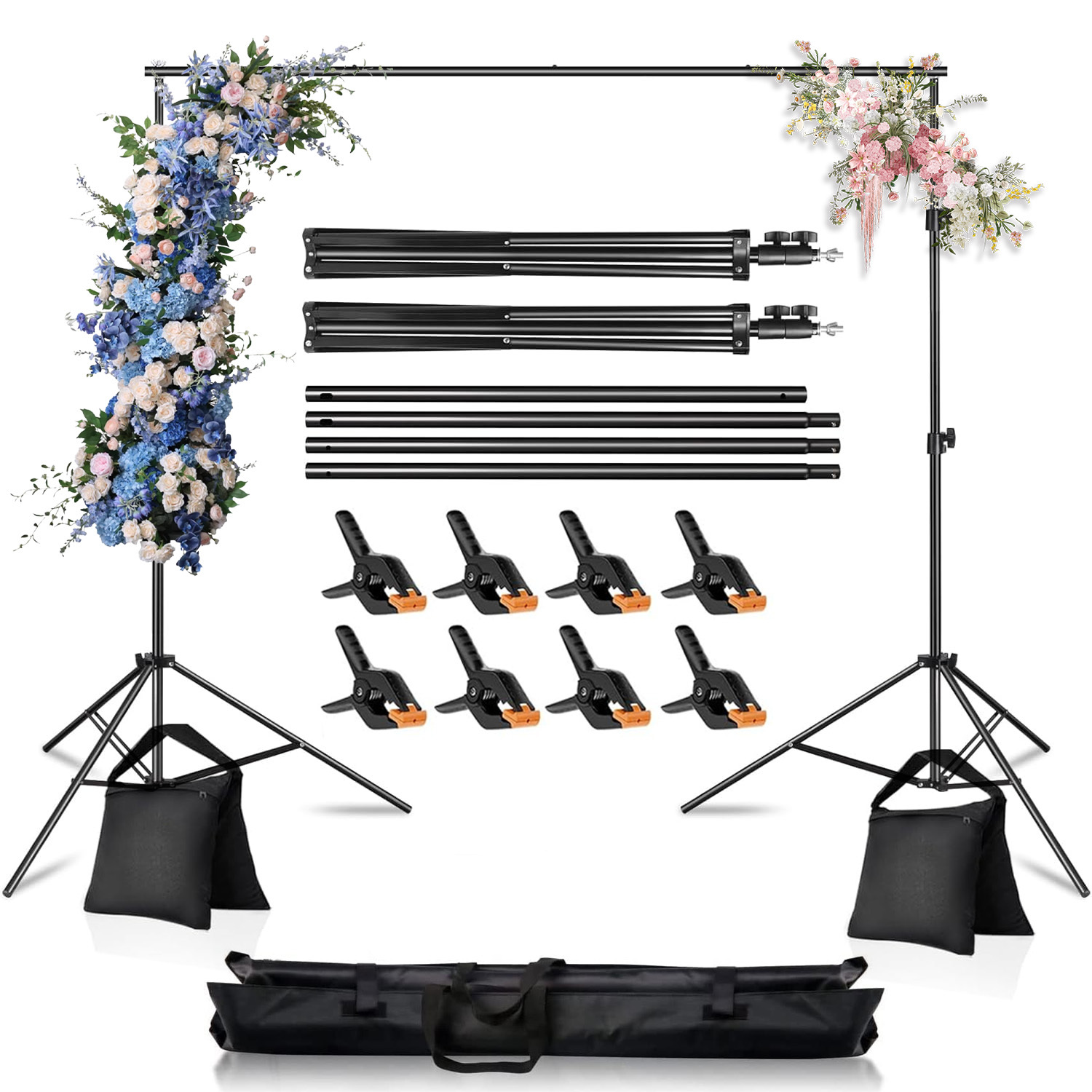 Image of Adjustable Photography Backdrop Stand With 8 Clips, Height And Width Background Support For Wedding, Birthday, Graduation And Anniversary
