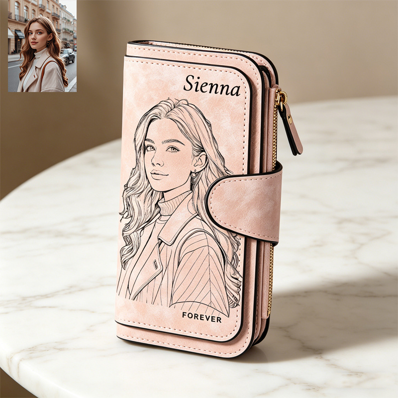 Image of 1pc Customized Photo Wallet - Custom Photo And Name/message, Metal Closure Design, Multi-card Slots - Father's Day, Mother's Day, Valentine's Day Gift, Your Customized Collectible