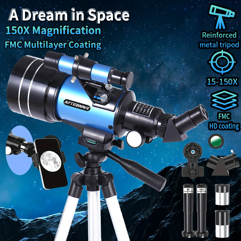 TEMU Afterwave 70mm Large Aperture Refracting Telescope, Beginner/ Professional Observation Single Tube Telescope, 150x Magnification High Definition
