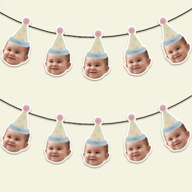 TEMU Custom Photo Face Banners With Party Hats, Personalized Fun Photo Paper Bunting Garland, Suitable For Birthday, Wedding, Graduation, Anniversary