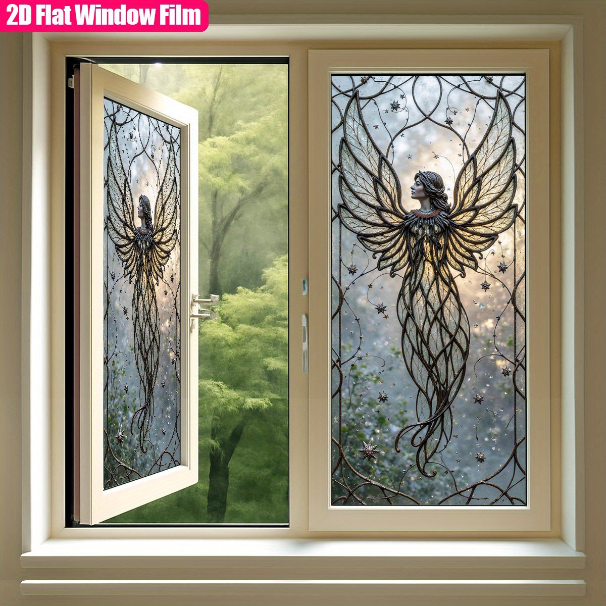 TEMU 2d Flat - 2d Flat - 1pc Of 2d Flat Frosted Static Cling Pvc Window Film Designed For Christmas, Featuring Artistic Fairy-like Wall Decorations