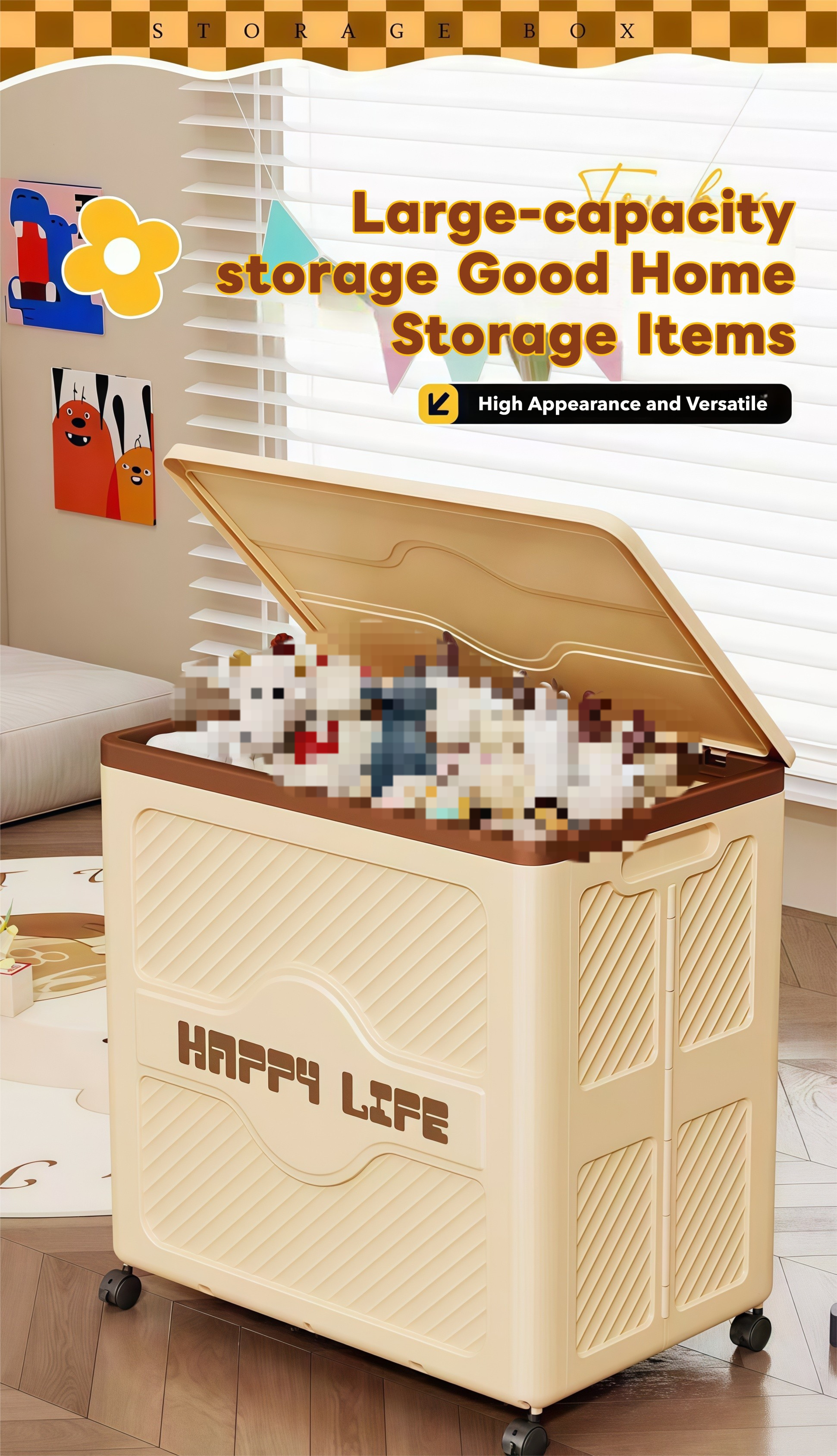multi functional   storage box foldable stackable bin with wheels large capacity organizer unit ideal for   clothing craft supplies Product details 3