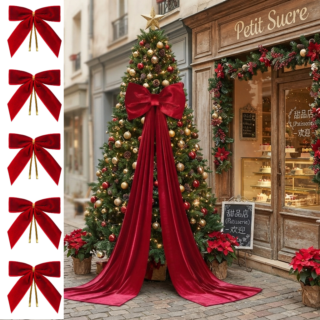 TEMU Giant Burgundy Velvet Long Streamer Bow   5pcs Vintage Red Velvet Tie Bows. Large-sized Three-dimensional Design With Two-meter Extra-long