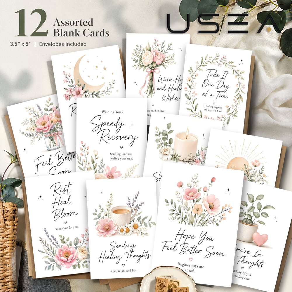 TEMU (12 Greeting Cards+12 Envelopes) Watercolor Floral Blank Greeting Cards With Envelopes Assorted For Birthday Thank You Sympathy Wedding Get Well
