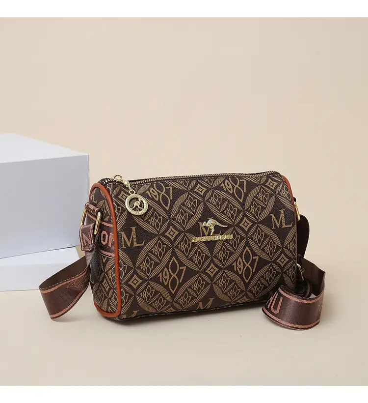 stylish dark brown floral print crossbody bag for women large capacity vintage inspired shoulder handbag with zip closure casual and commuting commuting handbag stylish womens accessory bag details 2