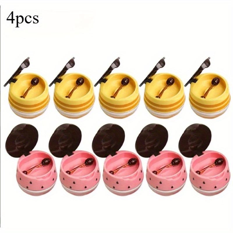 TEMU Set Of 4 Lip Mask Containers, Featuring A Flip- For Lip Gloss, Along With A Lip Balm And Brush, Including Lip Freeze And Mud, With 2 Bee And 2 Strawberry Flavors