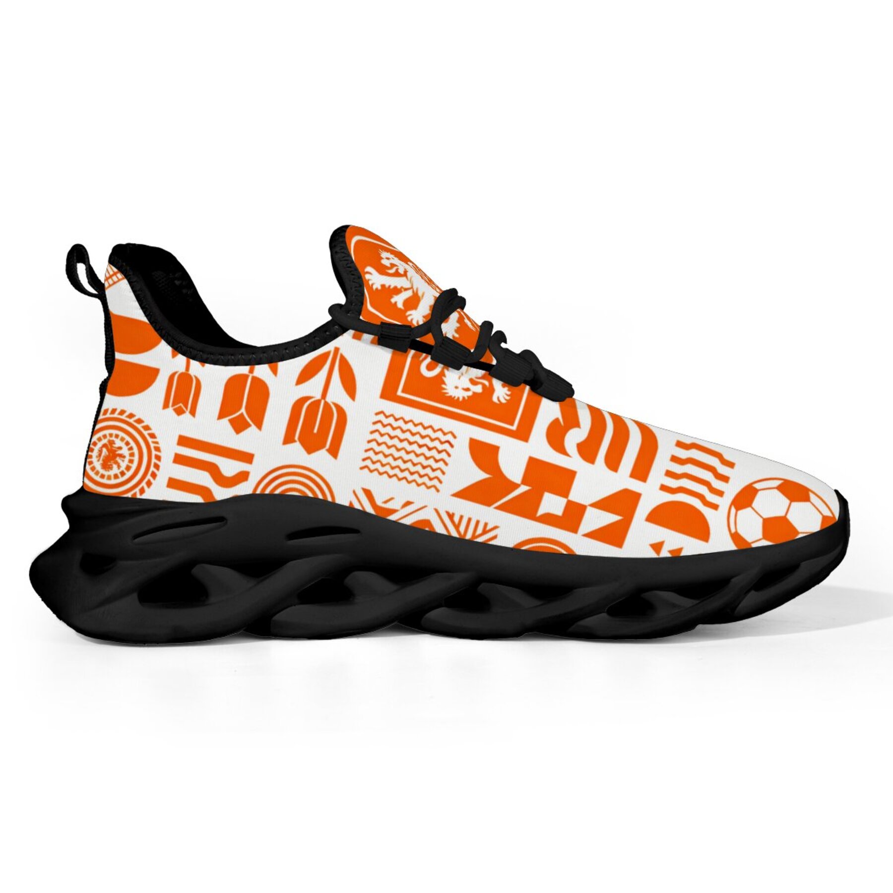Twist Sole Adult Casual Running Shoes Orange Lion Badge, Dutch Historical Coat of Arms, EVA Midsole Soft Springy Cushioning, Campus Athletic Outfit Trendy