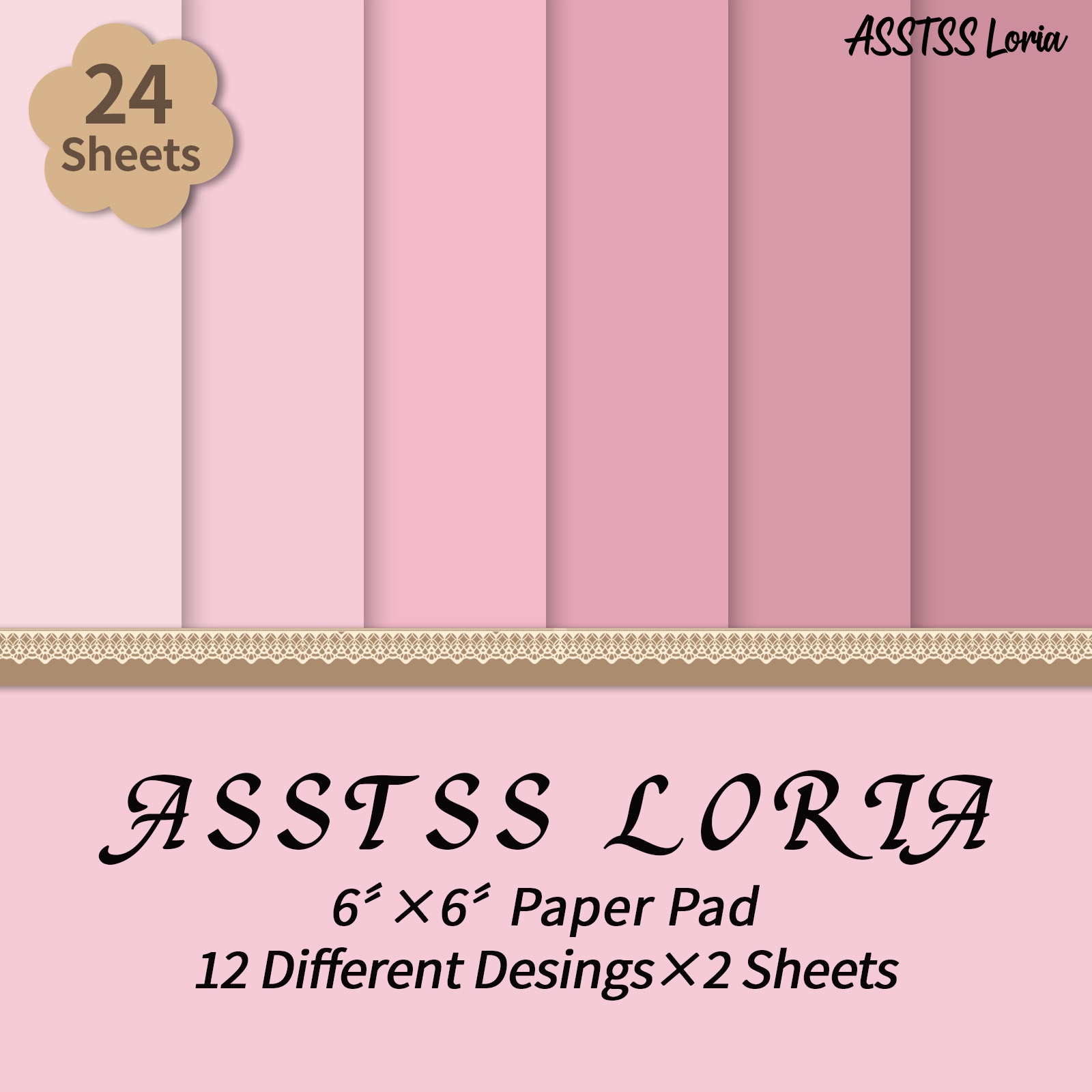 TEMU 24-sheet Asstss Loria Heavyweight Scrapbooking Paper Pad - 6"x6" Cardstock With Gradient Pink Suitable For Journaling, Collage Art, Supplies,