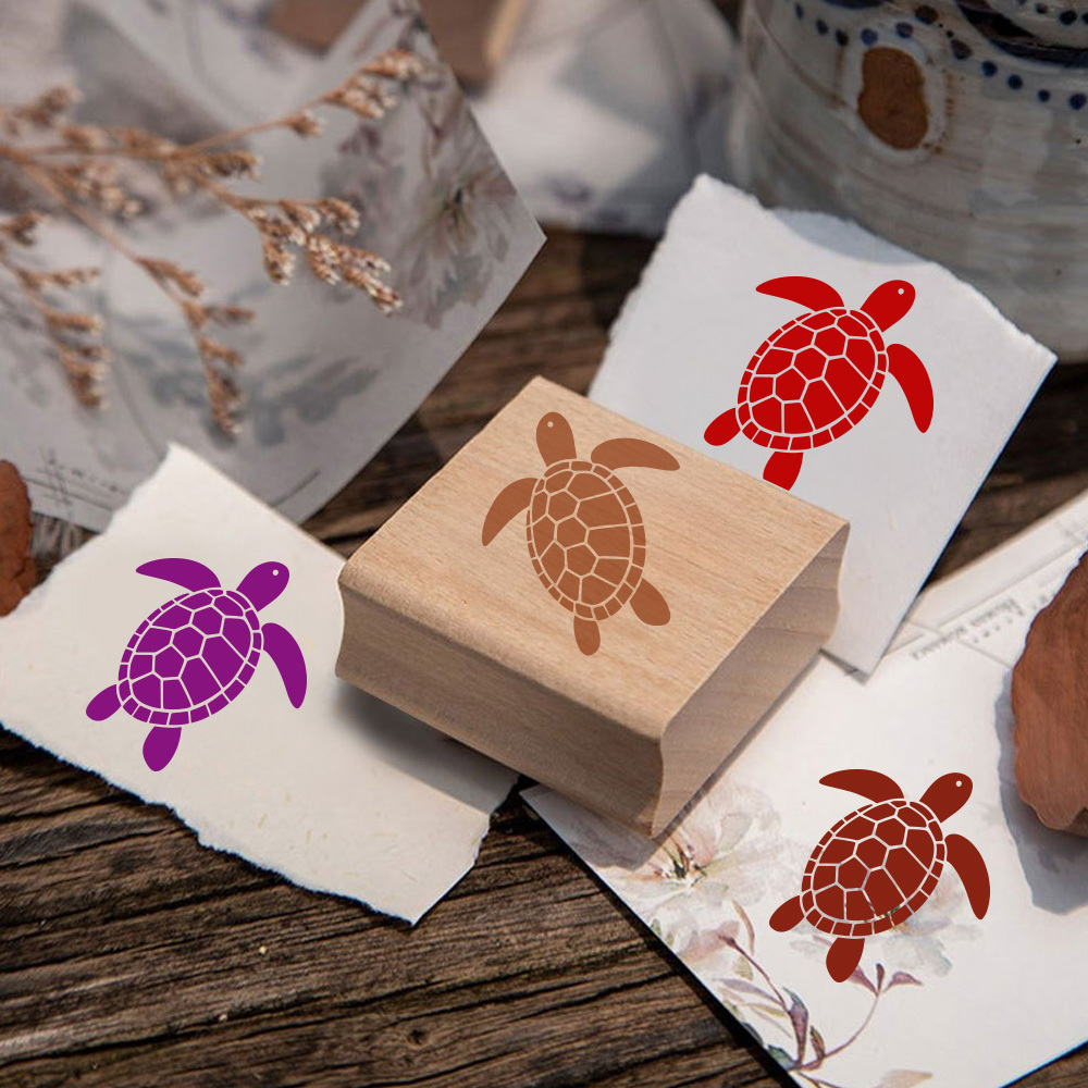 Vintage Turtle Square Wooden Rubber Stamp, Perfect for Crafts