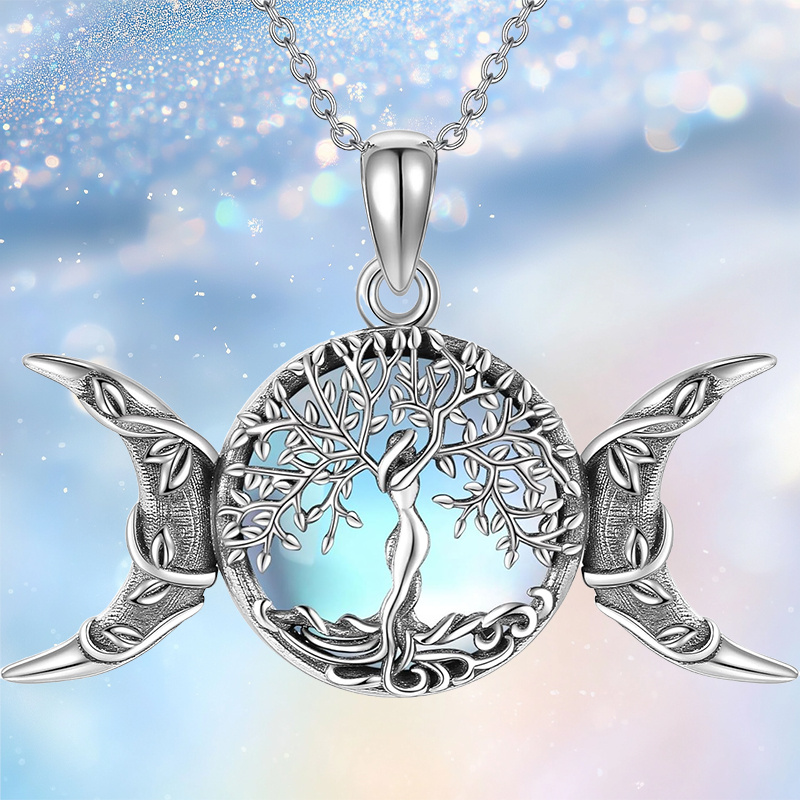 TEMU Collier créatif tendance Arbre de Vie Lune Pendentif Rond Halloween Noël Thanksgiving Festival Cadeau Fête d'anniversaire Bijoux
