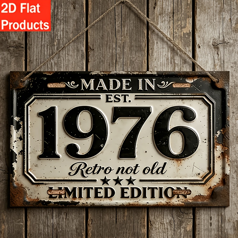 TEMU 2d Flat 1pc 1976 Retro Wooden Plaque - Vintage 50th Birthday Gift, Suitable For Home And Men's Cave Decor, Rectangular Wooden Sign With Retro