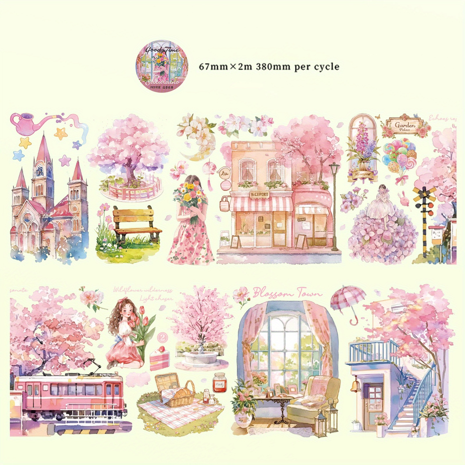 Image of 1pc Cherry Character Pet Tape Sticker Aesthetic For Laptop Luggage Stickers Scrapbooking Rooms Decoration
