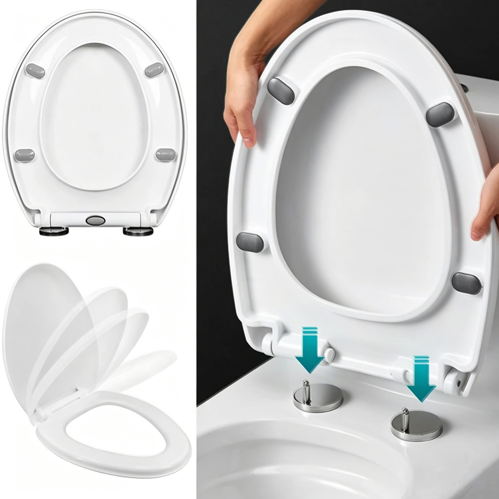 Image of 9061 Universal O Shape Toilet Seat Quick Release Pp Material Heavy Duty Soft Close Toilet Lid For Bathroom