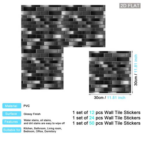 2d flat 12 24 50 sheets wall tile stickers metal texture backsplash tile peel and stick brushed steel tile decal industrial pattern wallpaper glossy tile sticker modern wall stickers stylish wallpaper for kitchen makeover tiles stickers