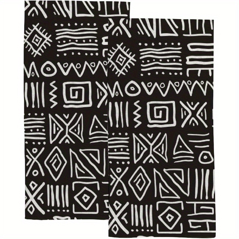 

2pcs African Ethnic Tribal Motif Dish Towels, 18x26 Inch, Woven Polyester, Super Soft, Contemporary Style, Machine Washable, Farmhouse Decor Towels