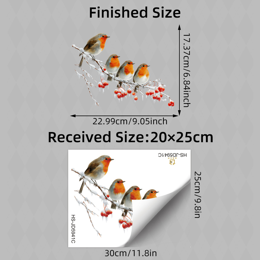 TEMU 1pc Christmas Window Clings Static Stickers, Birds With Snow Winter Wonderland Decals For Kids Room Glass Door Home Holiday Decor, Reusable Easy