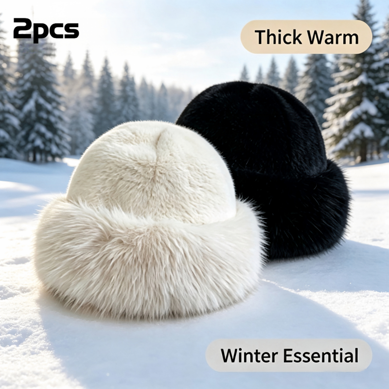 TEMU 2pcs New Women's Fashion Winter Plush Fisherman Hat Women's Thickened Trimmed Bucket Hat Mongolian Hat Outdoor Travel All-match Cold-proof Warm
