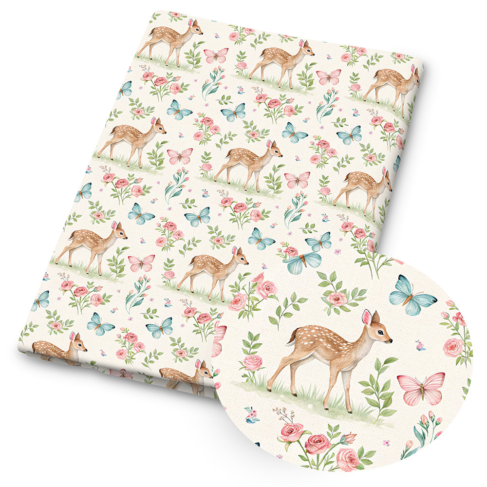 TEMU 1pc Woodland Print Fabric - 59 X 19.68 Inches (150 X 50cm) Pre-cut Polyester Fabric With Deer, Butterflies, Birds And Botanical Patterns -