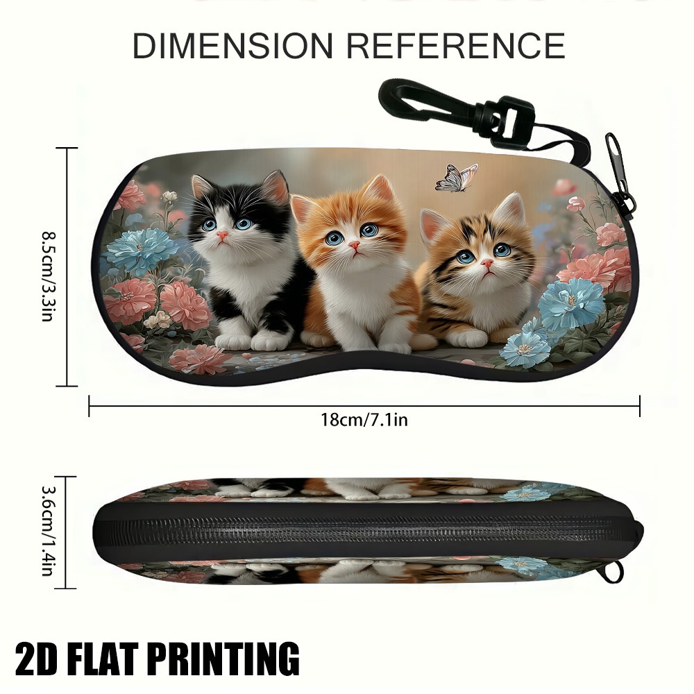 TEMU Étui à lunettes plat 2D, 1 pièce, motif amis chatons de printemps et fleurs, et protecteur, pour , et les collègues, plat 2D
