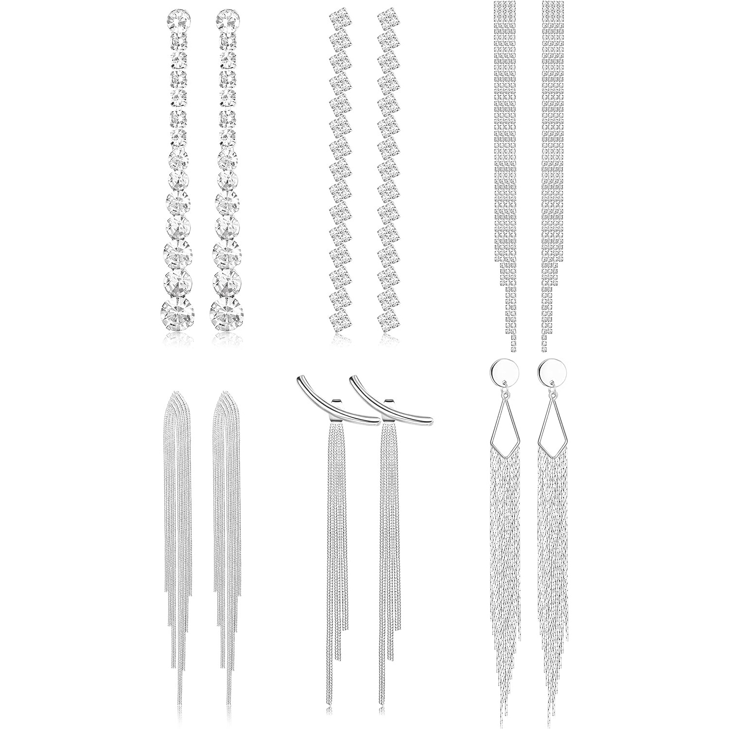 6pairs Long Earrings For Women Dangling Drop Hypoallergenic Rhinestone Easy Sleek Statement Earrings