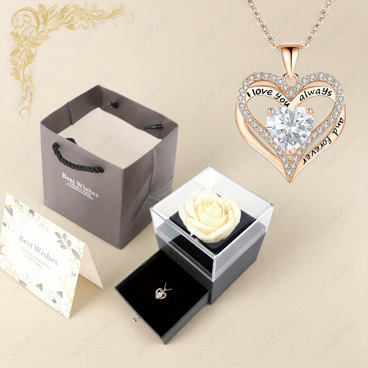 TEMU Collier blanc en acier inoxydable avec pendentif en synthétique de cœur, d'une boîte cadeau et d'une carte de vœux, inscrire le mois de sur