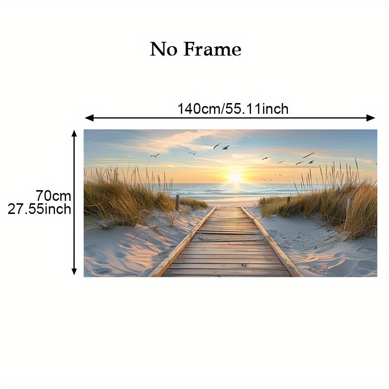 TEMU 2d Flat, 1pc Frameless Canvas - Frameless Canvas Art Print - Beach Sunset, 27.5x55.1 Inches, Modern Home Decor, Landscape With Birds And Reeds,