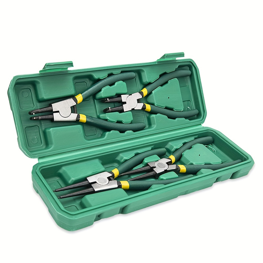 E-shop 4er-Set 7-Zoll Schnappringzangen - Hochleistungs-Schnappringwerkzeug-Set für Innen- und Außenschnappringe mit und gebogenen Backen für einfache