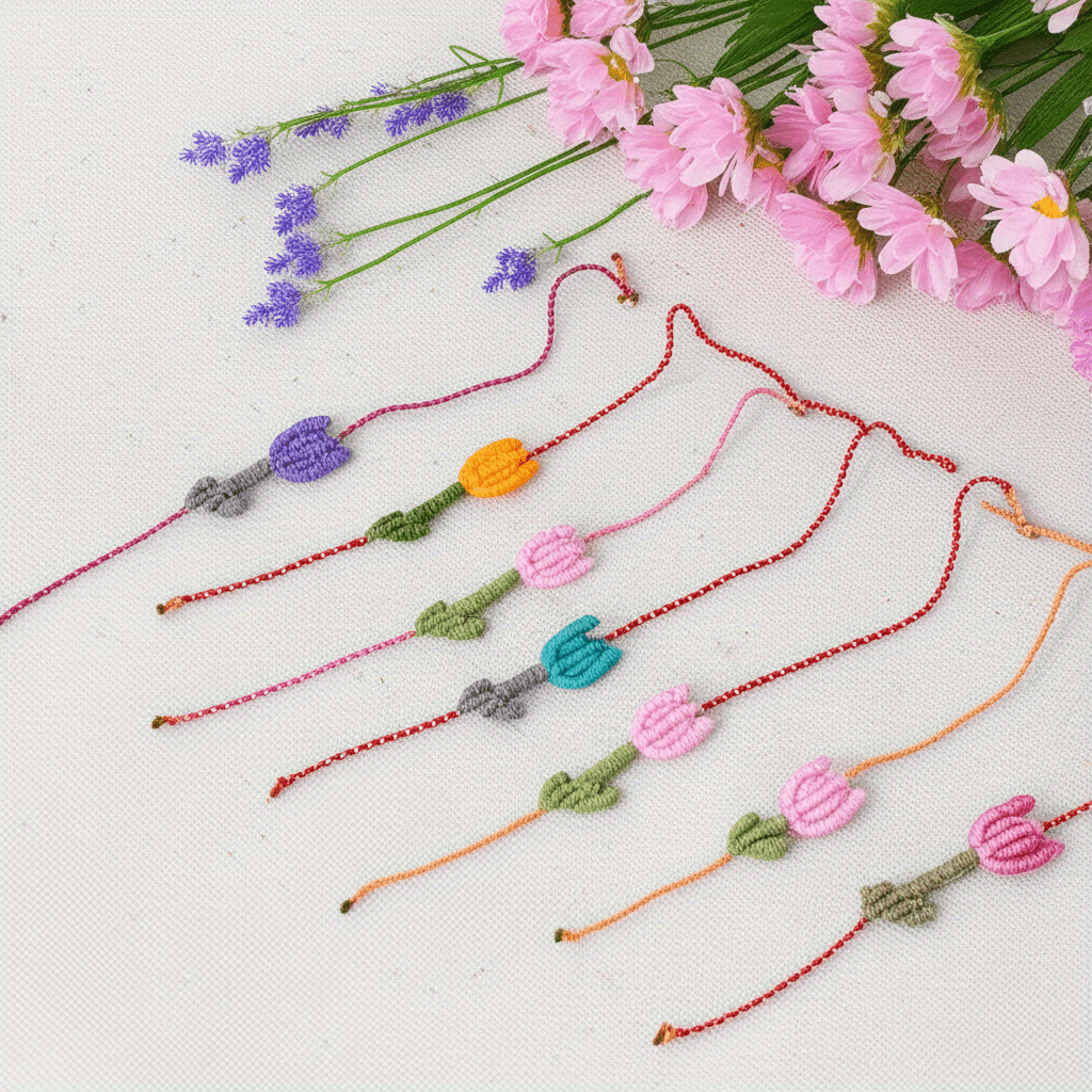 Handwoven Tulip Charm Bracelet - Adjustable Beaded Summer Jewelry