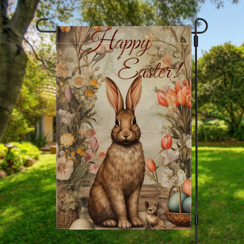 

1pc, Bunny Garden Flag, 12x18in, Double-sided Polyester Yard Decor, & Outdoor Decoration, Multipurpose Seasonal Flag, No Flagpole Required