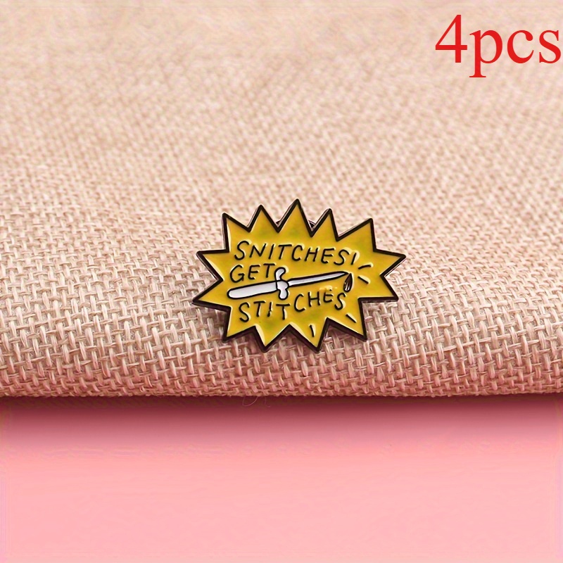 TEMU 4pcs Cartoon Alloy Drip Oil Badge Brooch, English Letters, Fashionable And Decorations, Safety Pins, Anti-exposure Buttons.