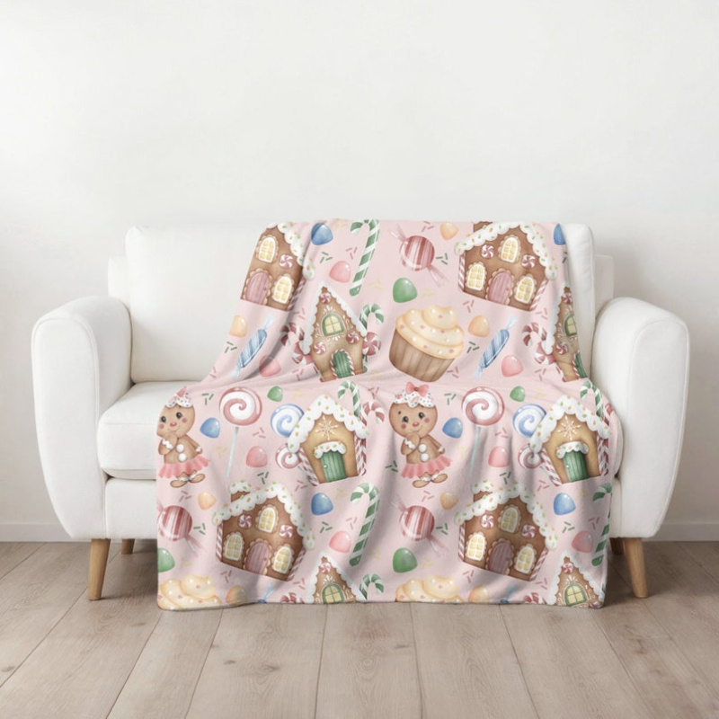 

Cozy Pink Christmas Throw Blanket - Perfect Winter Decor & 's Gift, Gingerbread Christmas Decorations