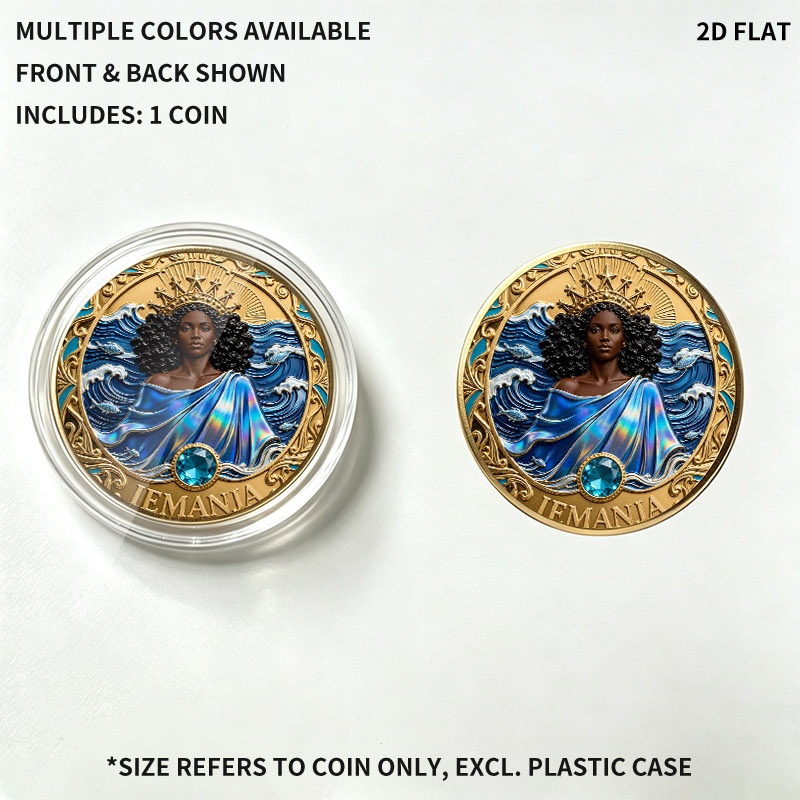 TEMU Moneda Coleccionable con de del Mar Yoruba , Decorativo de Aleación de Hierro con Grabado y Azul Incrustada, 1 Pieza, Ideal para Colección de